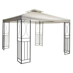 Steel 3m X 3m Cream Gazebo With Fly Screen -Garden and Outdoors 1000121426 alt02