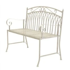 Wrought Iron 2 Seater White Bench -Garden and Outdoors 1000162710 alt04