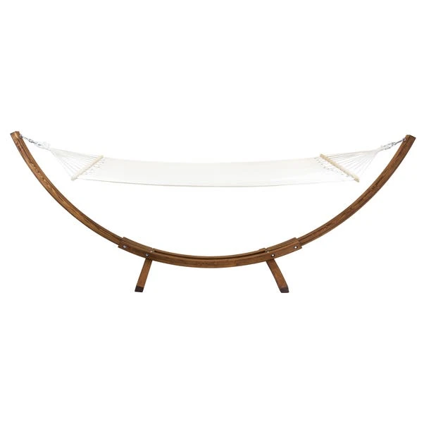 Wooden Hammock With Arc Stand Cream Canvas 2 Wooden Hammock With Arc Stand Cream Canvas - Image 2