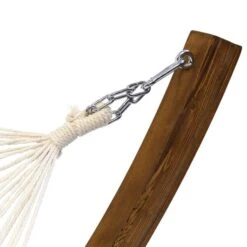 Wooden Hammock With Arc Stand Cream Canvas 7 Wooden Hammock With Arc Stand Cream Canvas -Garden and Outdoors 1000185574 alt02