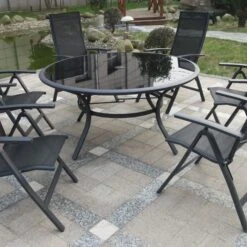 Sorrento 6 Seater Black Round Deluxe Recliner Dining Set