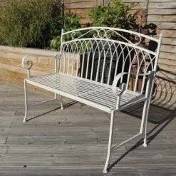 Wrought Iron 2 Seater White Bench