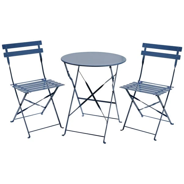 Charles Bentley Navy Folding Metal Bistro Set 1 Charles Bentley Navy Folding Metal Bistro Set