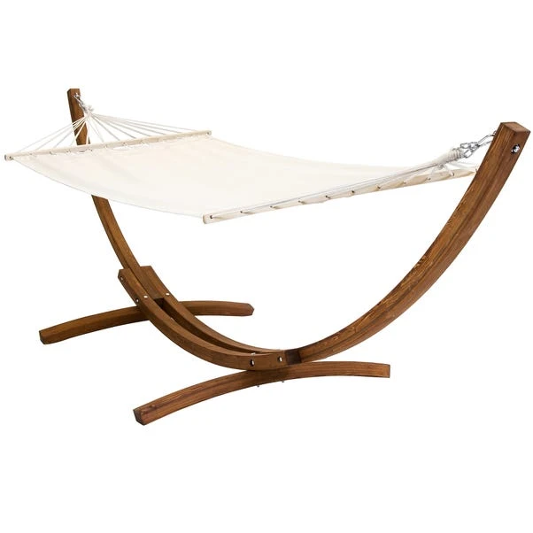 Wooden Hammock With Arc Stand Cream Canvas 1 Wooden Hammock With Arc Stand Cream Canvas