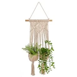 Macrame Double Hanging Ceramic Plant Pot -Garden and Outdoors 30732436 alt04