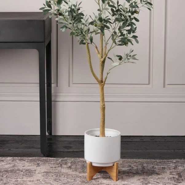 Plain Ceramic Plant Pot On Wooden Stand 4 Plain Ceramic Plant Pot On Wooden Stand - Image 4