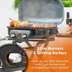 Tower Tourer Two Burner Portable Gas BBQ, Black Steel -Garden and Outdoors 30849209 alt02