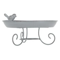 Fallen Fruits Grey Metal Standing Bird Bath 5 Fallen Fruits Grey Metal Standing Bird Bath -Garden and Outdoors 30900053 alt02