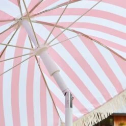 2m Striped Parasol With Fringe -Garden and Outdoors 30925738 alt01