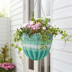 Scalloped Rattan Hanging Basket -Garden and Outdoors 30925781