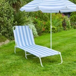 Blue And White Folding Lounger -Garden and Outdoors 30926656 alt03