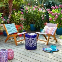 Sophie Robinson Coral & Cobalt Pavilion Deck Chair -Garden and Outdoors 30934742 alt03