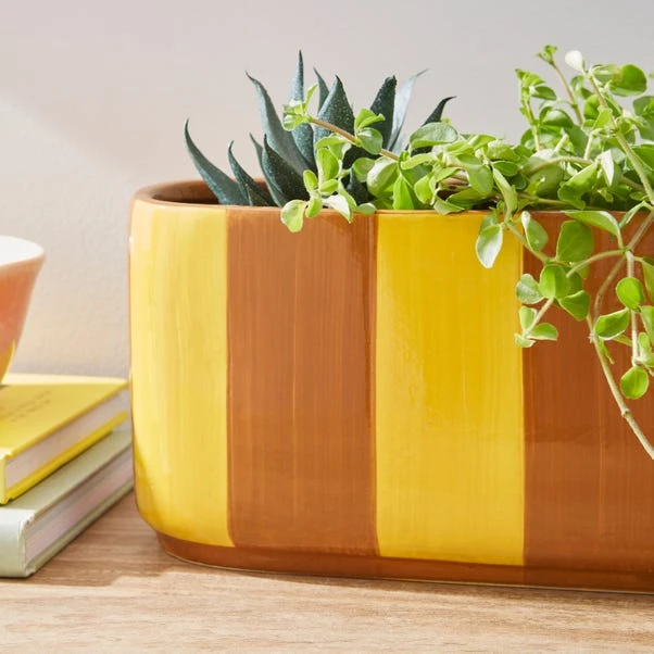 Elements Striped Ceramic Windowsill Plant Pot 2 Elements Striped Ceramic Windowsill Plant Pot - Image 2