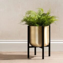 Gold Metal Plant Pot With Black Stand 21 Gold Metal Plant Pot With Black Stand -Garden and Outdoors 30958136