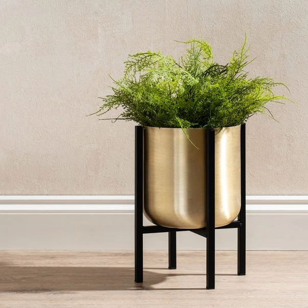 Gold Metal Plant Pot With Black Stand 8 Gold Metal Plant Pot With Black Stand - Image 8