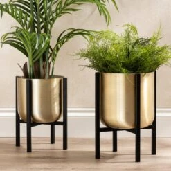 Gold Metal Plant Pot With Black Stand 27 Gold Metal Plant Pot With Black Stand -Garden and Outdoors 30958136 alt06