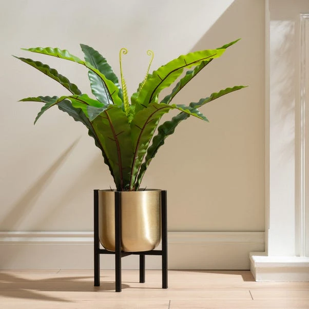 Gold Metal Plant Pot With Black Stand 1 Gold Metal Plant Pot With Black Stand