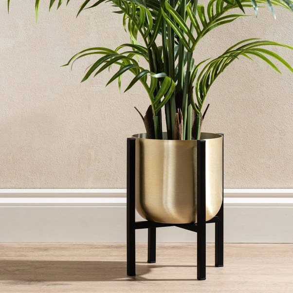 Gold Metal Plant Pot With Black Stand 2 Gold Metal Plant Pot With Black Stand - Image 2