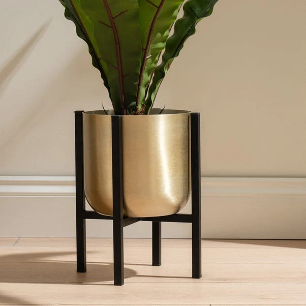 Gold Metal Plant Pot With Black Stand 3 Gold Metal Plant Pot With Black Stand - Image 3