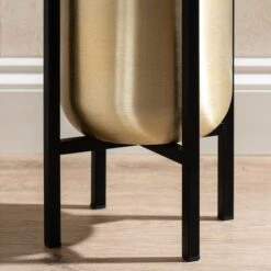 Gold Metal Plant Pot With Black Stand 17 Gold Metal Plant Pot With Black Stand -Garden and Outdoors 30958181 alt03