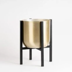Gold Metal Plant Pot With Black Stand 19 Gold Metal Plant Pot With Black Stand -Garden and Outdoors 30958181 alt05