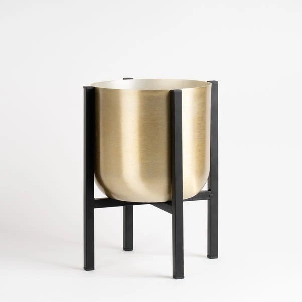 Gold Metal Plant Pot With Black Stand 6 Gold Metal Plant Pot With Black Stand - Image 6