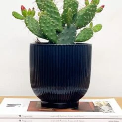 Ribbed Ceramic Plant Pot 11 Ribbed Ceramic Plant Pot -Garden and Outdoors 30971674 alt01